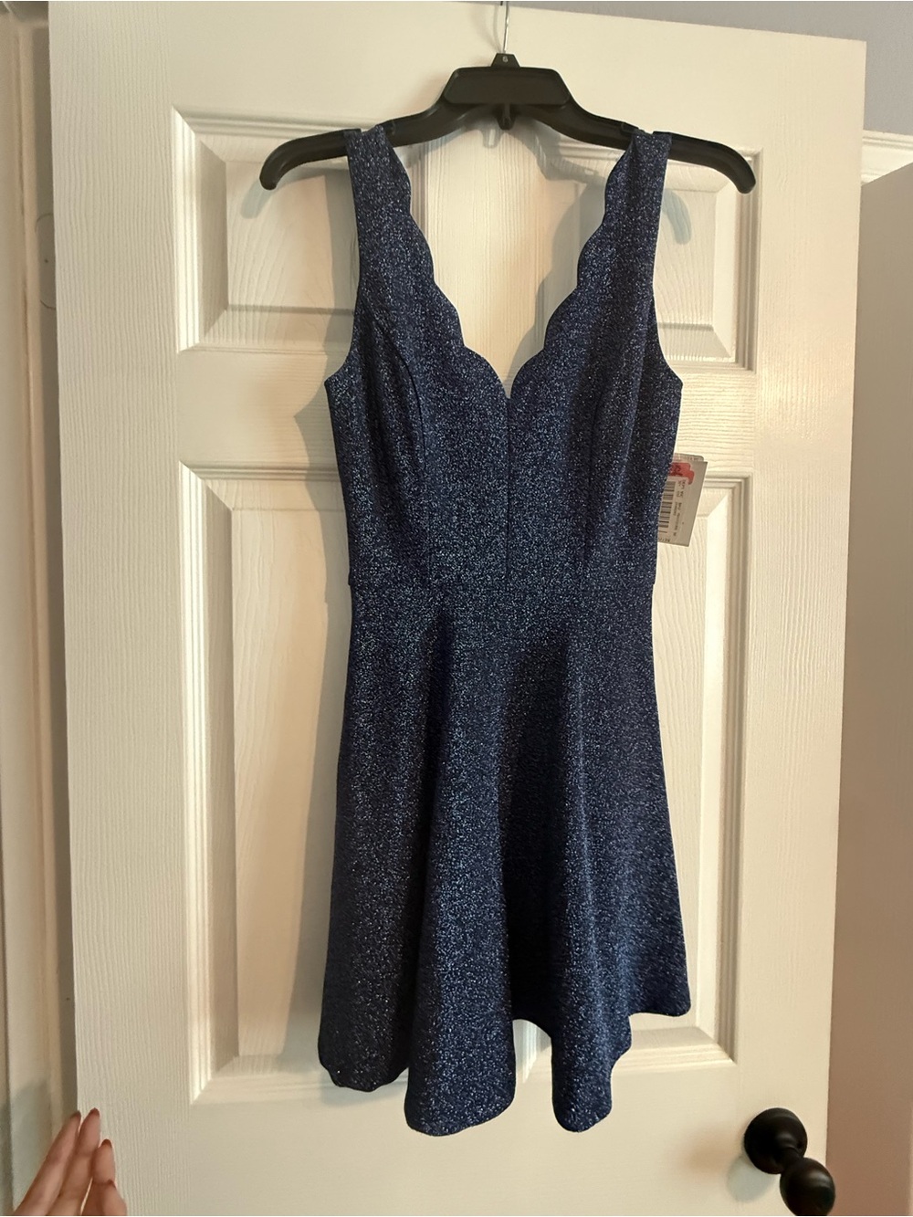 Sparkle Navy Scallop V-Neck Fit & Flare Dress